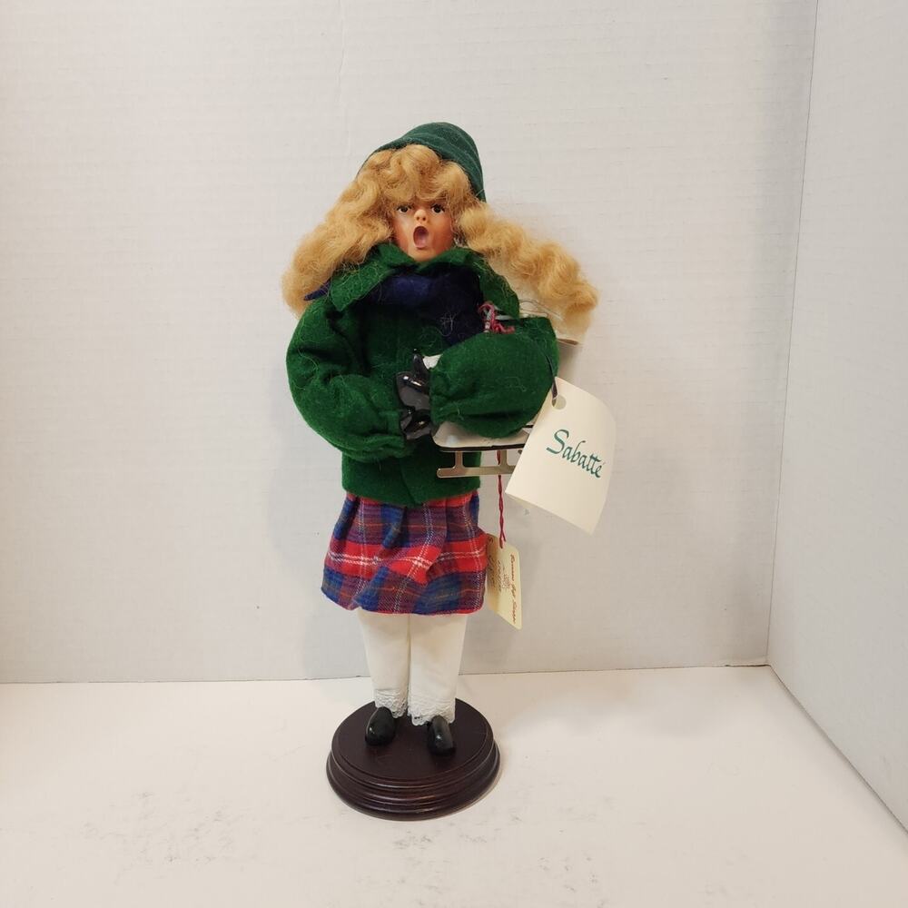 1994 Helen Sabatte 13" CHRISTMAS Caroller Doll SIGNED 21/50 Hand Made Folk Art